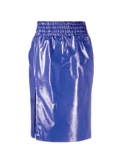 high-shine finish midi skirt