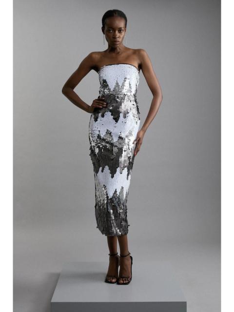KAREN MILLEN Disc Sequin Bandeau Woven Midi Dress