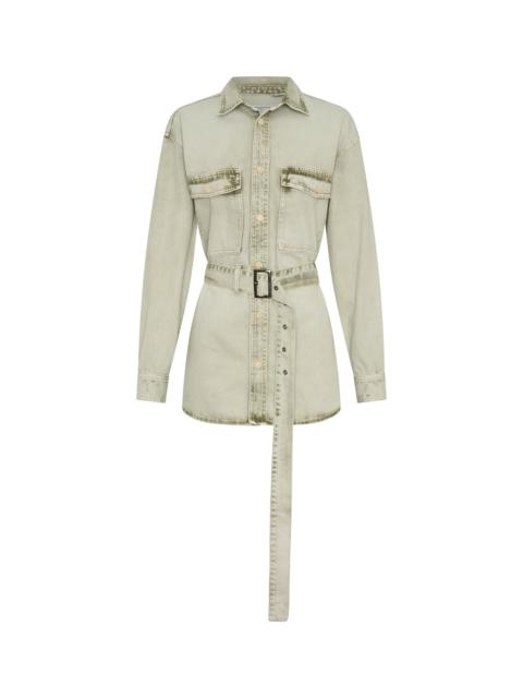 ONE TEASPOON Belted Longline Denim Shirt - Antique Khaki