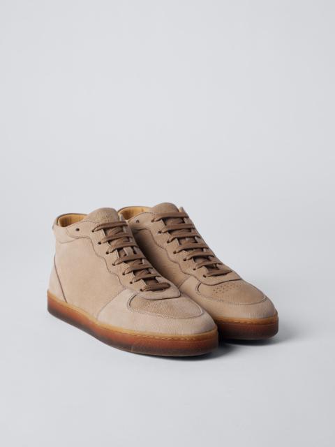 Brunello Cucinelli Texture nubuck high-top sneakers with merino shearling lining and natural rubber sole
