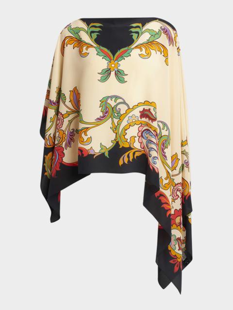 Etro Asymmetric Printed Silk Poncho