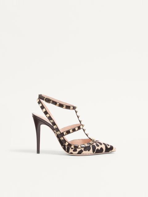 Valentino ROCKSTUD PUMPS WITH STRAPS IN PONY-EFFECT CALFSKIN 100MM
