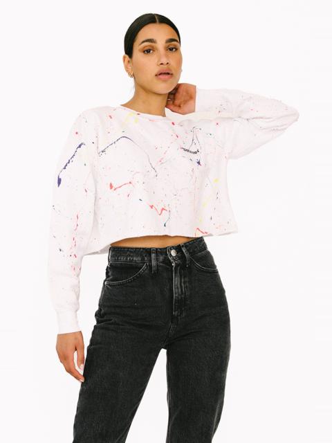 SPRWMN WHITE PAINT SPLATTER CROP SWEATSHIRT