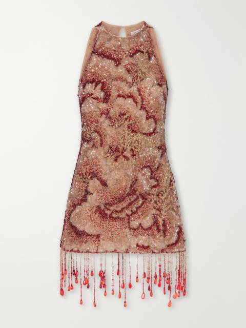 CLIO PEPPIATT Fringed Beaded Sequin-embellished Mini Dress