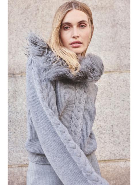 KAREN MILLEN Cable Knit Viscose Blend Shearling Collar Jumper
