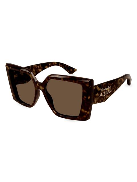 Alexander McQueen Women's Stacked Logo 56MM Square Sunglasses - Brown Havana