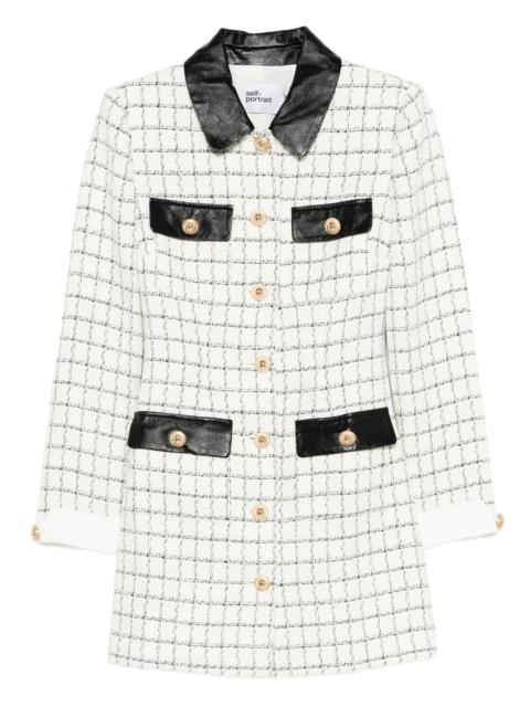 Self-portrait Checked Leather-trimmed Mini Dress