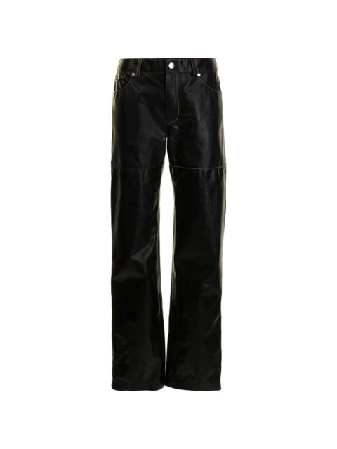 contrast-stitching leather trousers