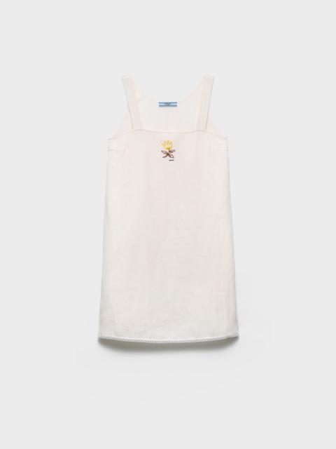 Prada Embroidered slubbed fabric mini-dress
