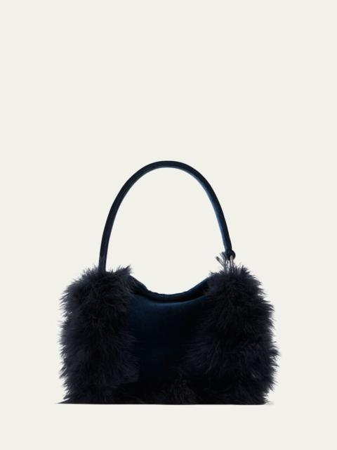 AKRIS Anna Mini Feather-Trim Velvet Hobo Bag