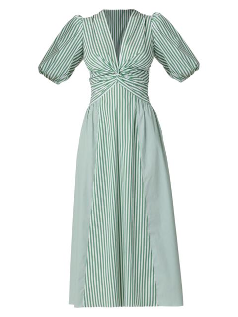 Shoshanna Women's Margaret Striped Cotton A-Line Midi-Dress - Pistachio Ivory