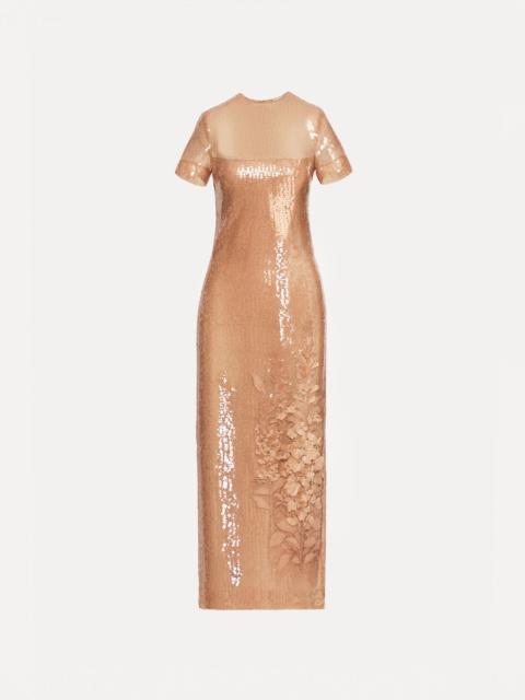 Oscar de la Renta FOXGLOVE EMBROIDERED SEQUIN TULLE DRESS
