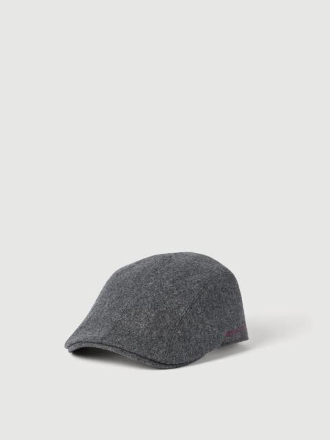 Brunello Cucinelli Virgin wool flannel flat cap with embroidered logo