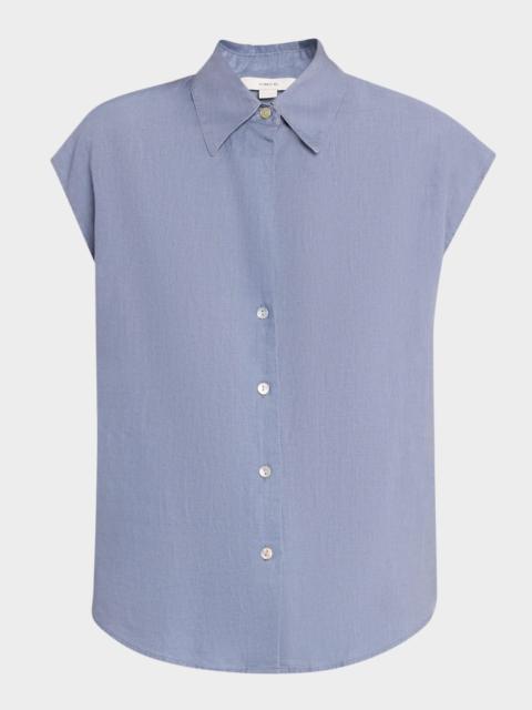 Vince Cap-Sleeve Linen Button-Front Blouse