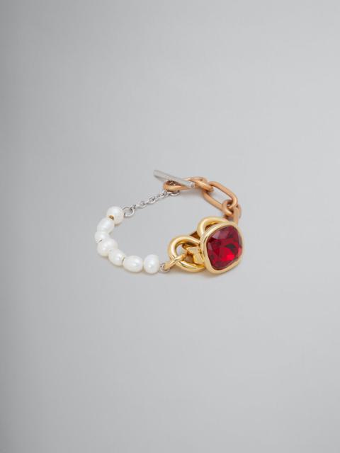 Marni MIXED LINK CHAIN BRACELET WITH PEARLS AND RING