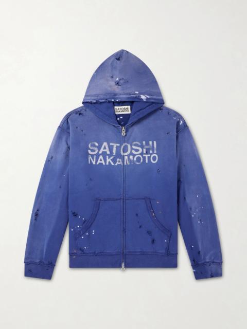 SATOSHI NAKAMOTO Luke Logo-Printed Cotton-Fleece Zip-Up Hoodie