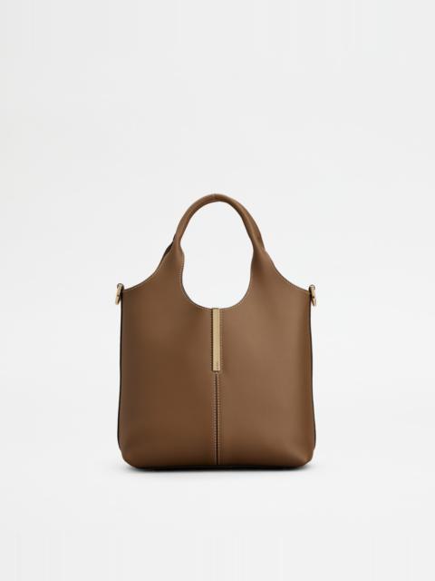 Tod's TOTE SHOPPING BAG IN LEATHER MINI - BROWN