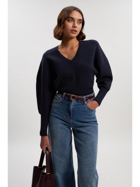 KAREN MILLEN Compact Wool Look V Neck Batwing Knit Jumper