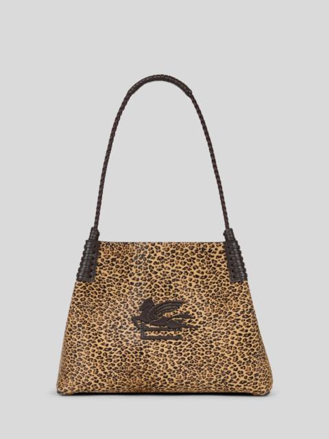 Etro SMALL LIBRA TOTE BAG IN LEATHER WITH ANIMAL PRINT