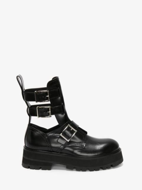 Alexander McQueen Rave Buckle Boot in Black/silver