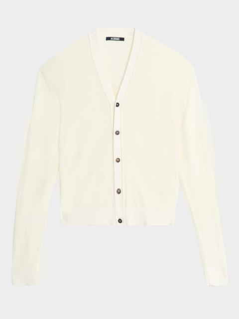 JACQUEMUS Men's Brode Back-Embroidery Knit Cardigan