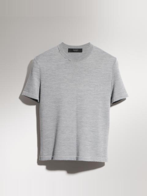 GUCCI Cropped knit wool silk blend T-shirt