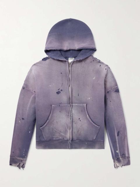 SAINT M×××××× Oversized Distressed Cotton-Jersey Zip-Up Hoodie