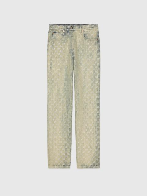 GUCCI GG jacquard denim pant with crystals