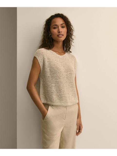 Brooks Brothers Relaxed Cotton Blend Short-Sleeve Shimmer Sweater