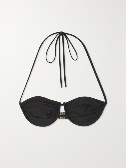 ISA BOULDER Finder Ruched Stretch-sateen Underwired Halterneck Bikini Top