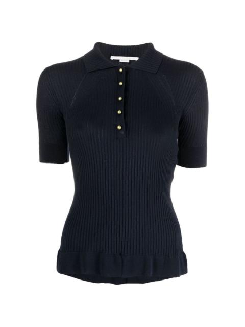 ribbed-knit polo top