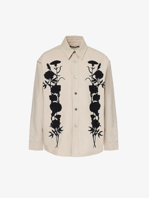 Song for the Mute Floral-embroidered relaxed-fit cotton-twill shirt