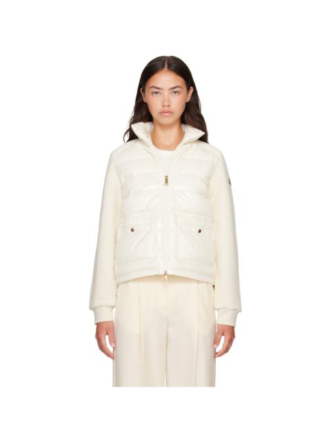Moncler Off-White Zip Up Cotton Fleece Down Cardigan