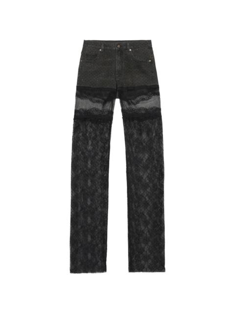 Blumarine Blumarine Lace-panelled Rhinestone-embellished Jeans