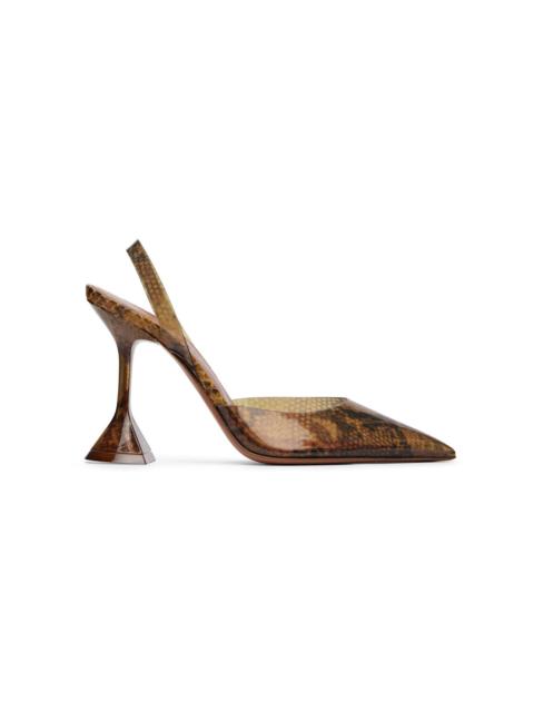 Amina Muaddi Brown Holli Glass Sling 95 Heels