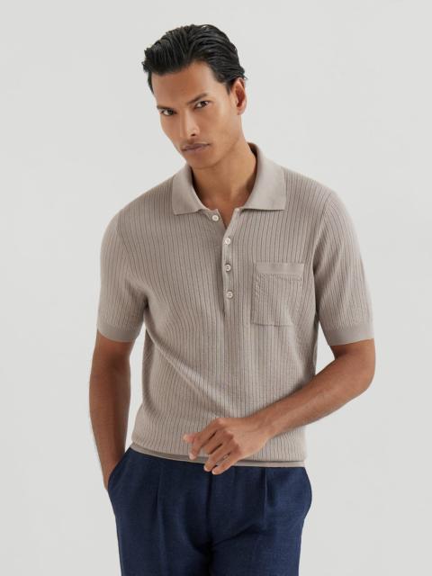 Brunello Cucinelli Cotton textured rib lightweight knit polo shirt