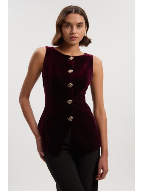 KAREN MILLEN Tailored Velvet Statement Button Front Waistcoat