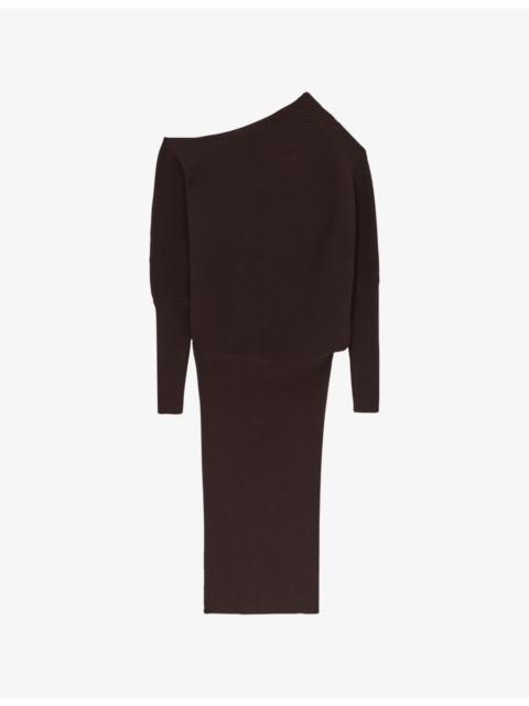 REISS Lara Off-Shoulder Draped Stretch-Knit Midi Dress