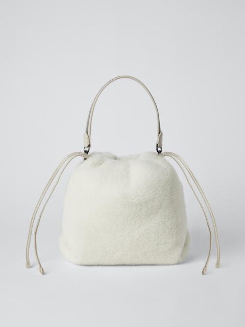 Fleecy virgin wool and cashmere bag with shiny handle