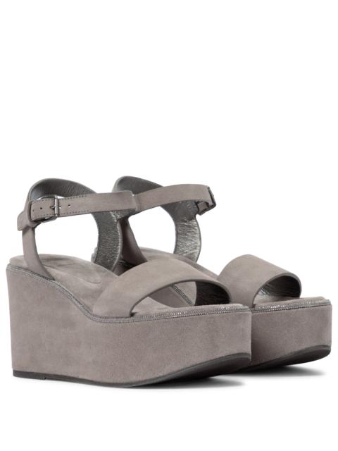 Brunello Cucinelli Suede platform wedge sandals