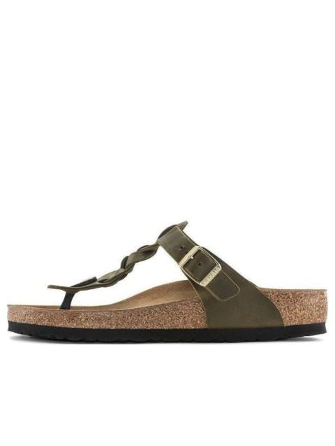BIRKENSTOCK Birkenstock Gizeh Braided Oiled Leather Narrow Fit Sandals 'Olive Green' 1024069