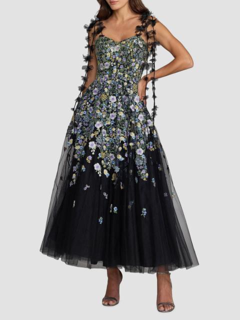 MAC DUGGAL Women's Floral-Embroidered Tassel Tulle Cocktail Dress - Black Multi