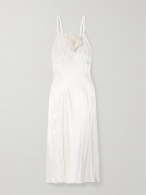 RODARTE Embellished Lace-trimmed Silk-satin Midi Dress