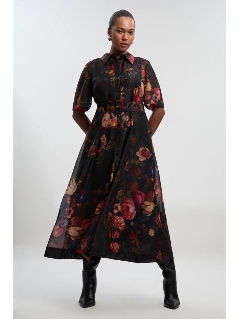 KAREN MILLEN Plus Size Floral Print Organdie Woven Shirt Dress