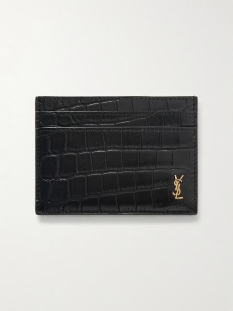 SAINT LAURENT Logo-Embellished Croc-Effect Patent-Leather Cardholder Black