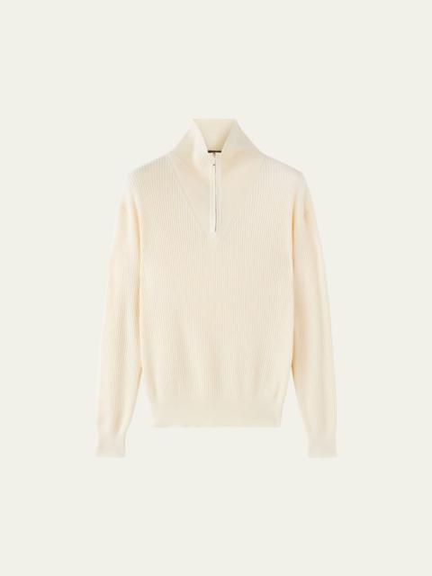 Men's Akan Cashmere-Silk Ribbed Quarter-Zip Sweater