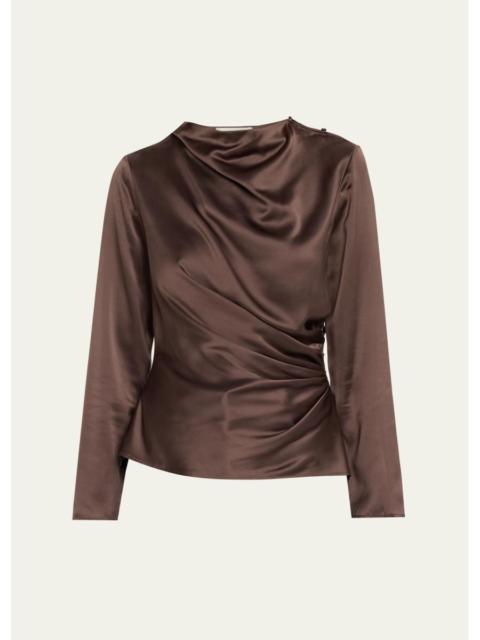 Loulou de Saison Anya 01 Draped Silk-Blend Satin Blouse