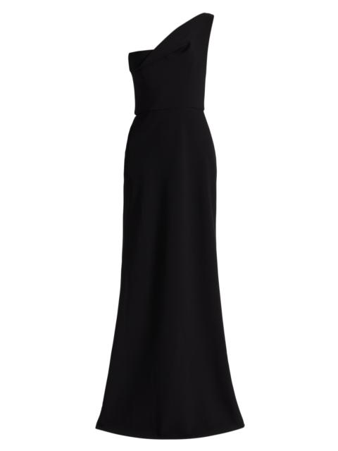AMSALE Women's Draped One-Shoulder Sheath Gown - Black