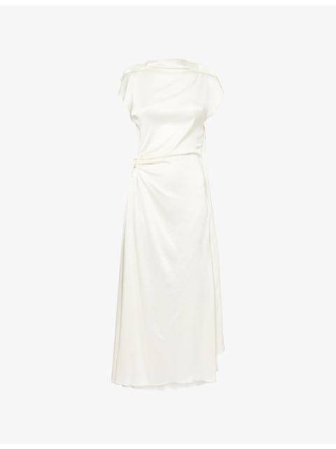 Victoria Beckham Sleeveless Draped Satin Midi Dress