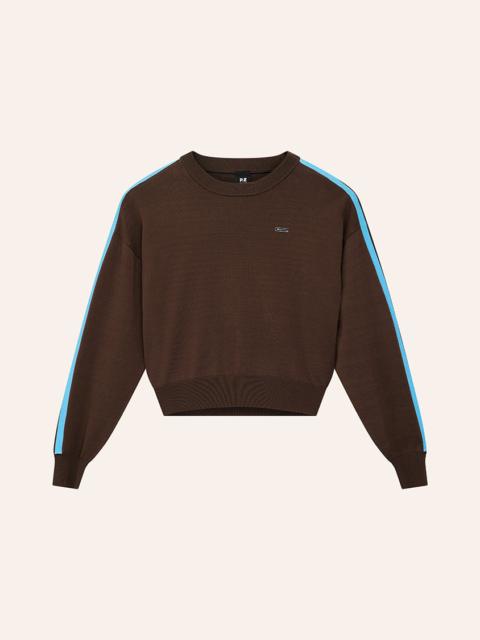 P.E NATION RETREAT KNIT JUMPER IN COFFEE & MARINA BLUE